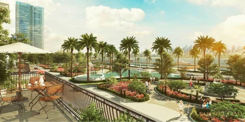 Không gian công viên với nhiều cây xanh