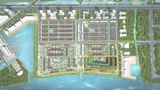 The Aqua Signature sở hữu vị trí đắt giá ôm trọn mặt kênh đào và liền kề sông Vàm Cỏ Đông
